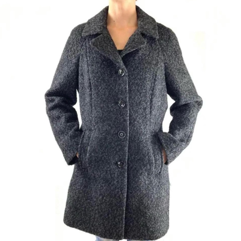 Anne Klein Dark Gray Wool-Blend Single-Breasted Pea Coat